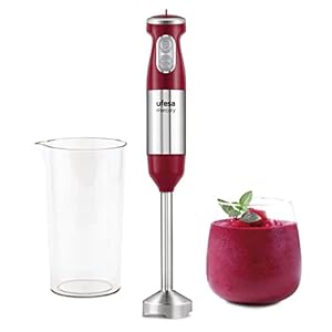 Ufesa BP3500 Mercury Staafmixer, Handblender, 1000W vermogen, Turbo-functie, 4 roestvrijstalen messen, Ergonomisch en spatbescherming ontwerp, Incl. Maatbeker, BPA-vrij,Rood
