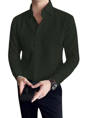 Image of GRECIILOOKS Men's Formal Button Down Shirt - Slim Fit Shirt's for Men | Textured Long Sleeve Polycotton| Business & Meeting Ready (Available in Plus Size)