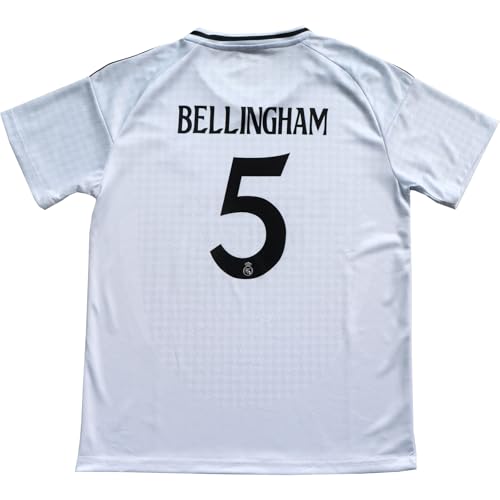 Necm Madrid Bellingham #5 2024/2025 Home Kids Soccer Jersey/Shorts/Socks Gift Set Youth Sizes (White, 24)