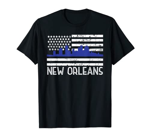 Nueva Orleans Thin Blue Line Skyline Soporte de aplicación de la ley Camiseta