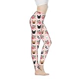 NDISTIN Pink Yoga Pants for Women Girls Floral French Bulldog Printed Cute High Waisted Leggings for
