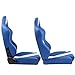 IKON MOTORSPORTS, Universal Racing Seats with Dual Sliders, Reclinable Blue PU Leather White Stripe Sport Bucket Seats, 1 Pair Driver + Passenger Side, (Flat Style)