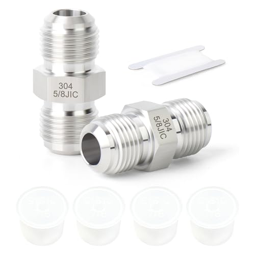 Image of TAISHER 2PCS Forging of 304 Stainless Steel JIC Flare Tube Fittings, 5 /8 inch JIC Male x 5 /8 inch JIC Male, Union