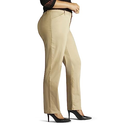 Lee damskie spodnie plus size luźny krój, do noszenia przez cały dzień, proste nogawki, Len, 52/du?e rozmiary/w?ska talia