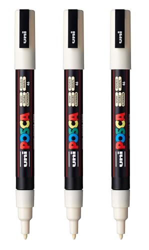 posca 水性ペイントマーカー リバーシブル細字(0.9~1.3mm) アイボリー 3本 PC-3Mの商品画像（Amazon）