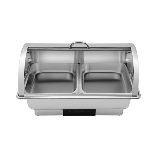 9L Flip Top Chafing Dish Stainless Steel Food Warmers with LED Display & 4 Anti-Slip Foot Pads Top Chafing Dish Buffet Set for Restaurant, Wedding Brunch, Buffet
