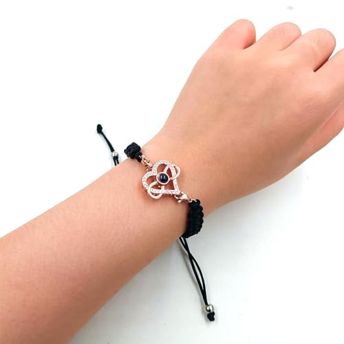 Image of 100 Languages I Love You Bracelet Necklace Heart Projection Bracelets Adjustable Braided Rope Friendship Love Gifts for Mom Best Friends
