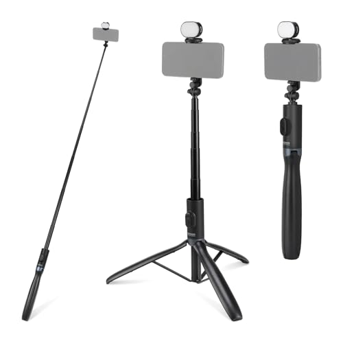 NEEWER Entry Level Version Selfie Stick Tripod with Light & Remote Compatible with iPhone Samsung Android, 67' Extendable Portable Travel Cell Phone Holder Stand for Video Recording Filming, PA987