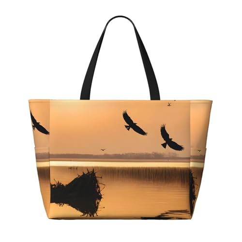 (Oil Painting Duck) Large Beach Tote Bag For Women With Zipper Foldable Lightweight Travel Pool Bag For Vacation Shopping2