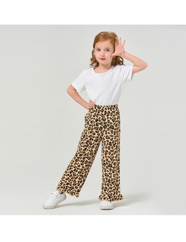 Image of Toddler Girl Pants Soft Bamboo Viscose Casual Ruffle Wide Leg Trousers for Kids with Pockets