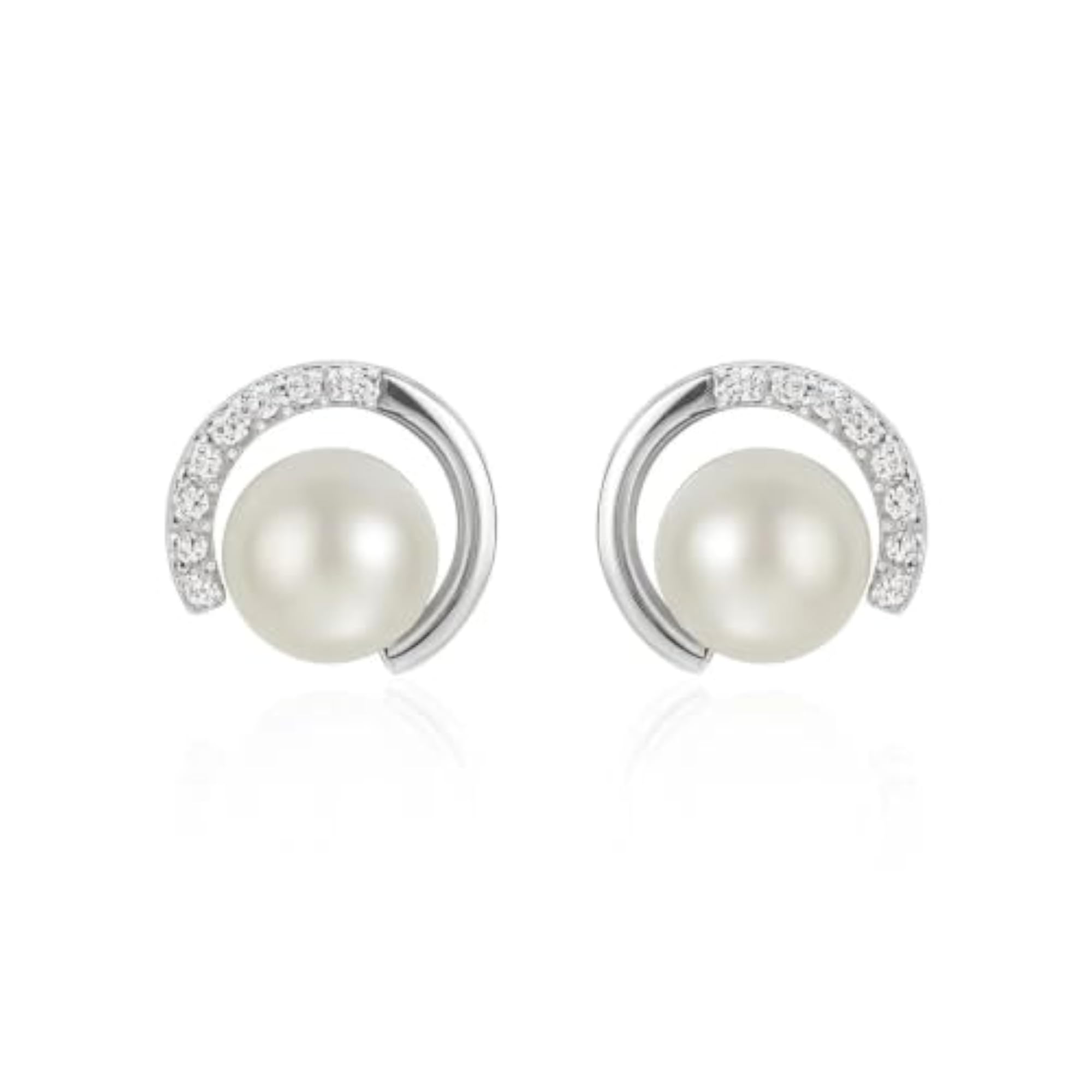 925 Sterling Silver Pearl Stud Earrings with Zircon