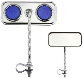 Rectangle Twisted Mirror Chrome Blue Reflectors. Bike mirror, bicycle mirror for lowrider, beach cruiser, chopper, limo, stretch bike, bmx, track, fixie, mountain bikes