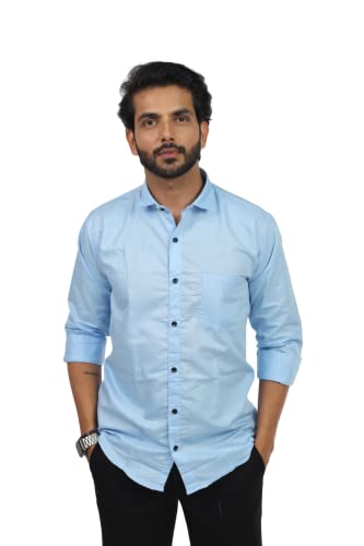 Image of HARPITA Men's Solid Regular Fit Cotton Casual Shirt with Spread Collar & Full Sleeves