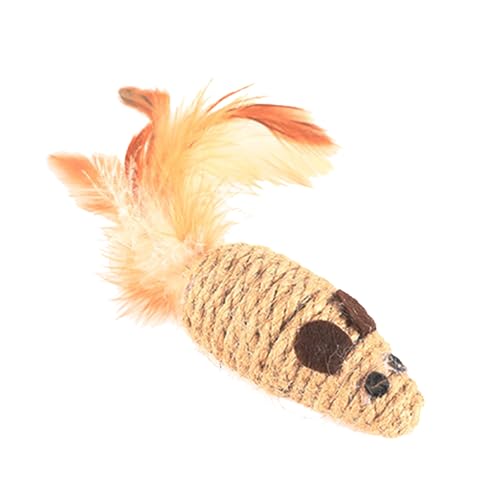Topi gatto giocattolo - giocattolo per gatti interattivo | Design realistico gatto piume di coda dai capelli lunghi | Topi di corda giocattolo con coda di piiuma per gatti interni giocano a caccia e