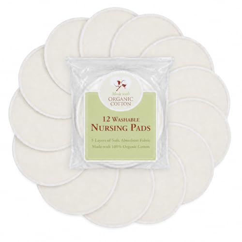 TL Care Nursing Pads Made with Organic Cotton - Soft, Breathable, Absorbent & Washable, Natural Color, 12 Count