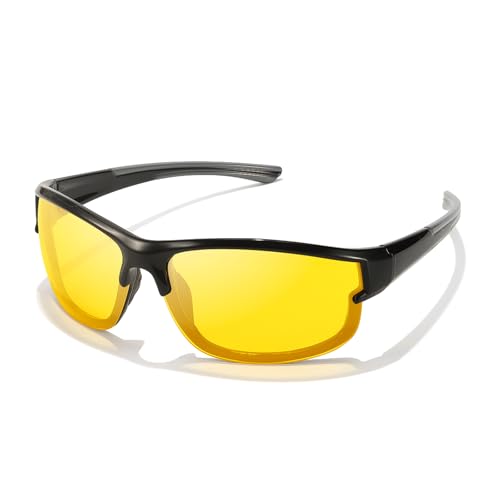 IGnaef Night Driving Glasses for Women Men Polarized Anti Headlights Glare Wrap Around Night Vision Pro Glasses Nighttime IF18062