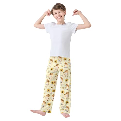 Gnomes Sunflower Bee Boys Long Pants Soft Trousers Elastic Waist Kids Lounge Bottoms with Pockets S-XL2