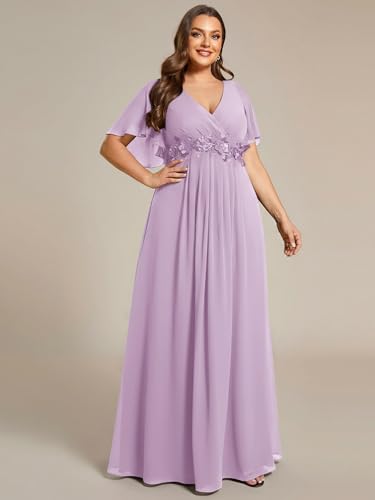 Image of Ever-Pretty Short Sleeves V Neck Plus Size Formal Dresses for Curvy Women Chiffon Mother of The Bride Dress Evening Gowns