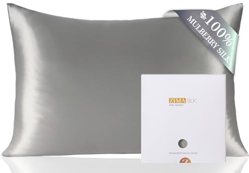ZIMASILK 100% Pure Mulberry Silk Pillowcase for Hair and Skin Health,Soft and Smooth,Both Sides Premium Grade 6A Silk,600 Thread Count,with Hidden Zipper,1pc (Queen 20''x30'', Gray)