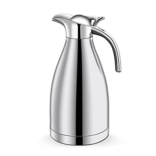 Tetera aislada para café y té de 2 l, jarra de acero inoxidable de doble pared, termo para bebidas frías y calientes, diseño plateado duradero y elegante