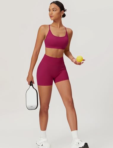 2 Piece Workout Set for Women Yoga Outfits for Womans Sports Bra High Waisted Shorts Two Piece Set Wild Berry M — view 4