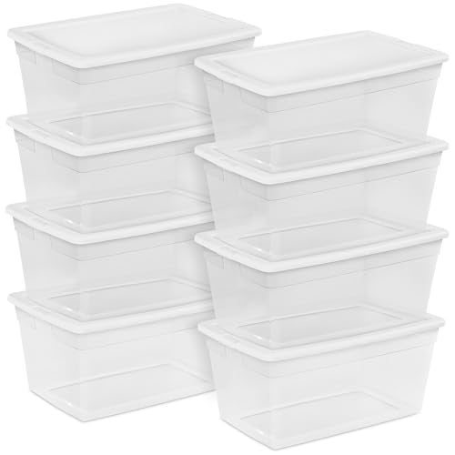 Image of Sterilite Storage Box, Stackable Clear Plastic Bins, 90 Quart, 8-Pack | Heavy-Duty Organizing Containers with Snap-On Lids for Closet, Bathroom, and Office