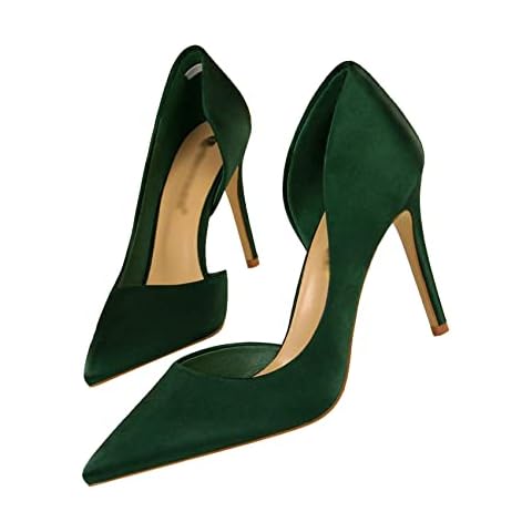 LYHVBDF Ladies Suede Stilettos European Style Openwork Pumps Sexy Bar Womens Court Shoes Fashion Girls Wedding Heels Comfort Pointed Toe High Heel,Green- 38/foot Length 24cm Cover