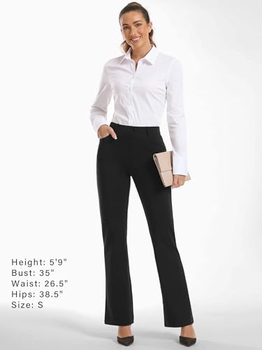 Image of Stelle Women 28 inch /30 inch / 32 inch Bootcut Dress Pants Business Casual Work Pants with Pockets Pull On Regular Slacks for Office