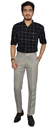 Image of KUNDAN Slim Fit Men Light Beige Polyester Viscose Blend Trousers