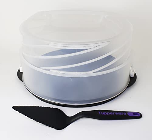 Tupperware Tortentwist Schwarz/Transparent Tortenbehälter + Griffbereit Tortenschaufel + Junge Welle Trinkhalmbecher rosa Cover