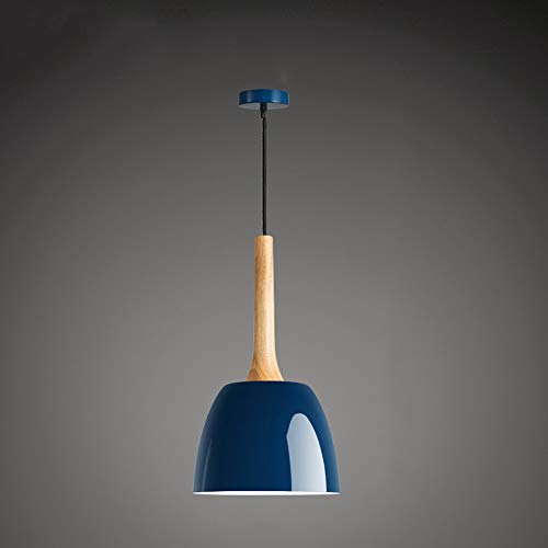 Chandelier métal en bois nordique bleu luminaire suspendu