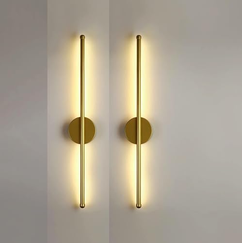 Image of Groeien Pack of 2 | Modern LED 3 Color Long Gold Sconce Wall Light for Bedroom Living Room Corridor Lighting Fixtures Wall Mount(Warm+Natural+Coolwhite)(Gold Wall Light01, 2)