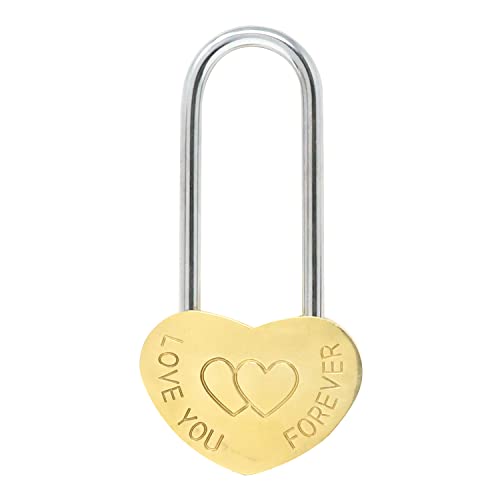 Honbay Cadeado de amor dourado sem chave, cadeado de coração gravado, cadeado de coração de latão sólido, trava de desejo, amor eterno para amantes