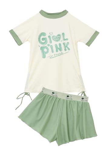 Image of SEAUR Girls Short Sleeve Rash Guard with Beach Shorts Two Piece Swimsuits Kids Sun Protection Bathing Suits Sport Swimwear