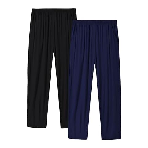 JINSHI Homewear Soft Pants Pajama Pants Bottom Comfy Lounge Wear with Pocket 2-Pack for Men(M,Black/Navy Blue) Cover