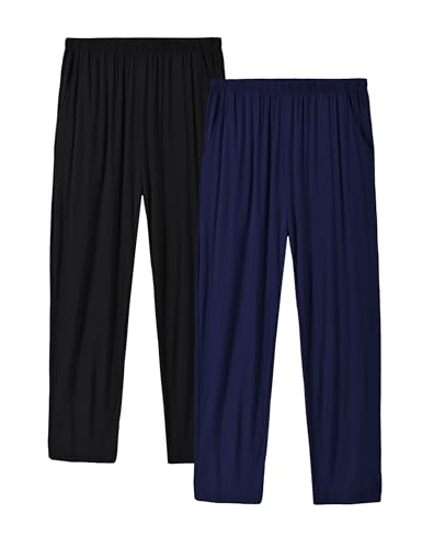 Image of JINSHI Mens Pajama Pants Soft Modal Pajama Bottoms Loose Long Pj Pant Thin Sleepwear Lounge Pants with Pockets 2 Pack
