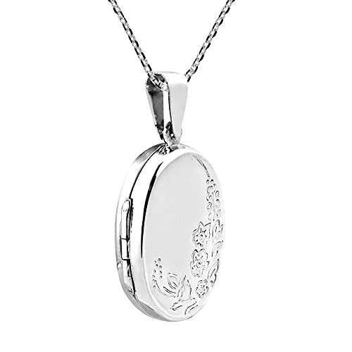 Aeravida Timeless Beauty Of A Floral Garden Engraved Flowers On Oval Shaped .925 Sterling Silver Locket Pendant Chain Necklace For Precious Keepsake And Vintage Inspired Fashion Accessories And Gifts #TOP1