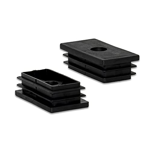 Image of Flyshop Black M8 Threaded Plastic Plugs Rectangle Tube End Caps Tubing Plugs Inserts Furniture Glider 30 mm x 60 mm 4 Pcs