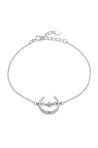 Image of Elk & Bloom Dainty Gold Crescent Moon and Star Charm Bracelet - Celestial Star and Moon Bracelet - Minimalist Satellite Chain Layered Bracelet
