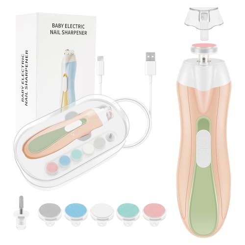 Baby Nail File Electric Baby Nail Trimmer with LED Light, USB Charging Baby Nail Clipper for Newborn Infants Adults Toes and Fingernails, Baby Nail Kit with Replacement Heads and Storage Box