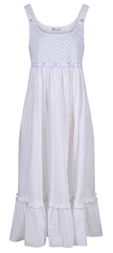 The 1 for U 100% Cotton Nightgown with Smocking and Pockets - Paige (Large, White)
