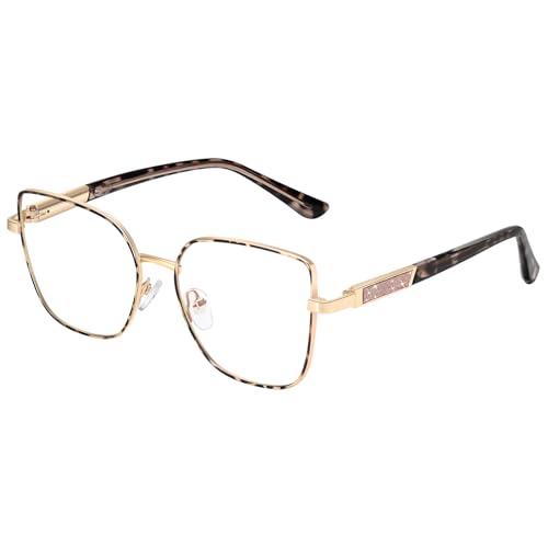 Image of Dollger Square Blue Light Blocking Glasses for Women Trendy Oversized Computer Gaming Eyeglasses Cat Eye Metal Frame bluelight glasses(tortoise)