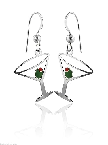 FashionJunkie4Life Hand Painted Martini Glass Earrings, Sterling Silver Ear Wires