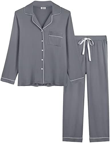 Joyaria Womens Two Piece Button Up Pajama/Pj/Sleep/Lounge/Jammy Sets Sleepwear(Grey, Medium)
