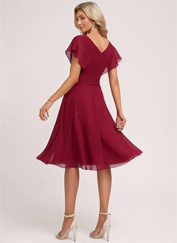 Women's Chiffon Bridesmaid Dresses Short with Sleeves for Wedding 2025 V Neck A Line Formal Dress2