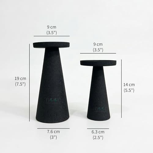 Image of ππππ πππππππππππππ | Metal Pillar Candle Holder Set of 2 | Table Centerpieces Coffee Tables | Candles Stand for Christmas Home Decor Gift | Wedding Gift (Leather Textured- Black)