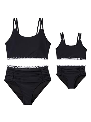 Image of IFFEI Mommy and Me Swimsuits High Waisted Bikini Sets for Women and Girls Two Piece Bathing Suit Swimwear