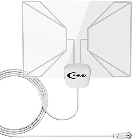 Philex Indoor Transparent Amplified TV Antenna - 35 Miles Digital TV Antenna UHF VHF Support 4K 1080P, with 10FT Coaxial Cable Free Channels