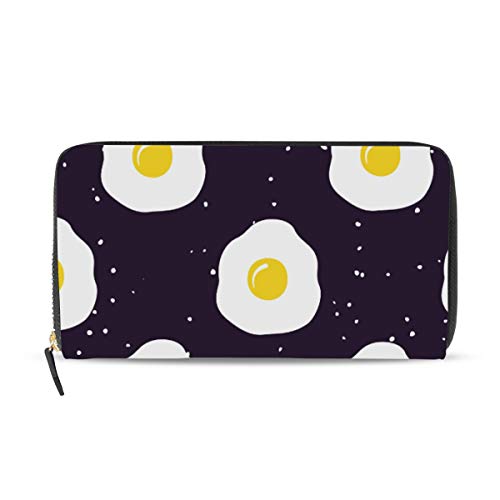 Preisvergleich Produktbild Gigijy Geldbörse mit Spiegeleier-Muster, mehrere Kreditkartenfächer, für Damen, Leder, Reißverschluss, lange Geldbörse