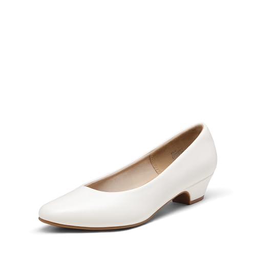 DREAM PAIRS Escarpins Femme Petit Talon Chaussure, Escarpins Compensés Elégants et Confortables pour Femme,Size 39,Blanc/PU,Mila